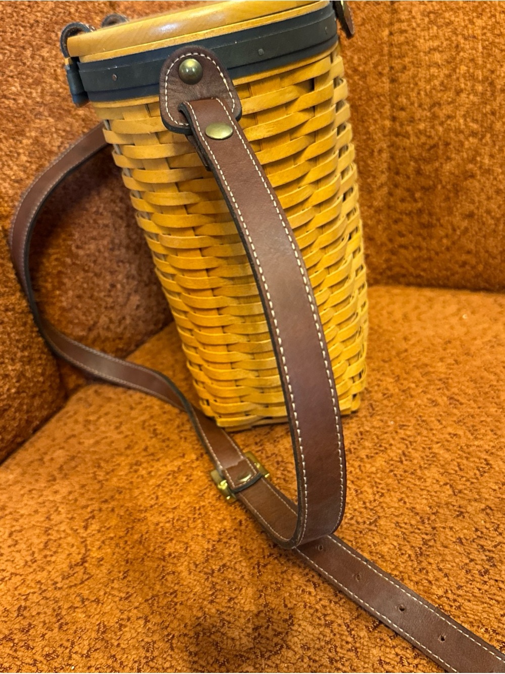 Vintage LONGABERGER SADDLEBROOK Leather WICKER BASKET PURSE LARGE Woman's Bag - Picture 11 of 12